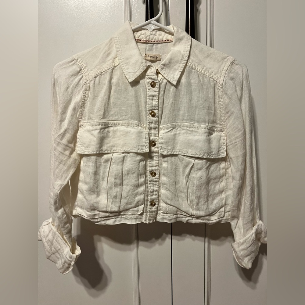 Pilcro White Linen Crop Button